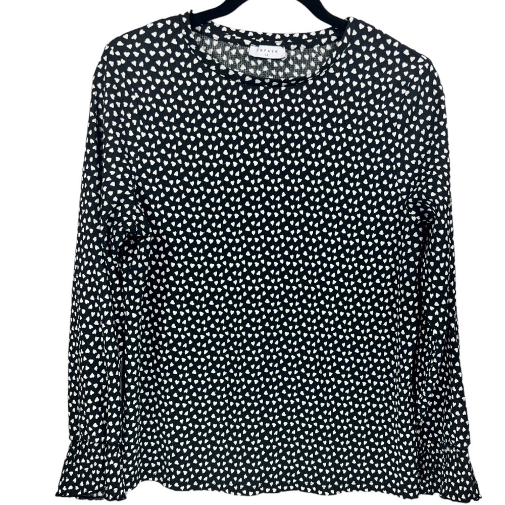 Papaya Long‎ Sleeve Heart Print Blouse Top 14